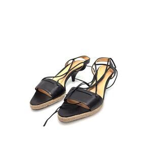 Bally Black Leather Strappy Heels Espadrille Trim Slingback Size 8 EU 38.5